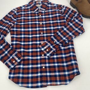Hawker Rye Flannel Plaid‎ Slim Button Down Long Sleeve Shirt Fall  Navy Orange M